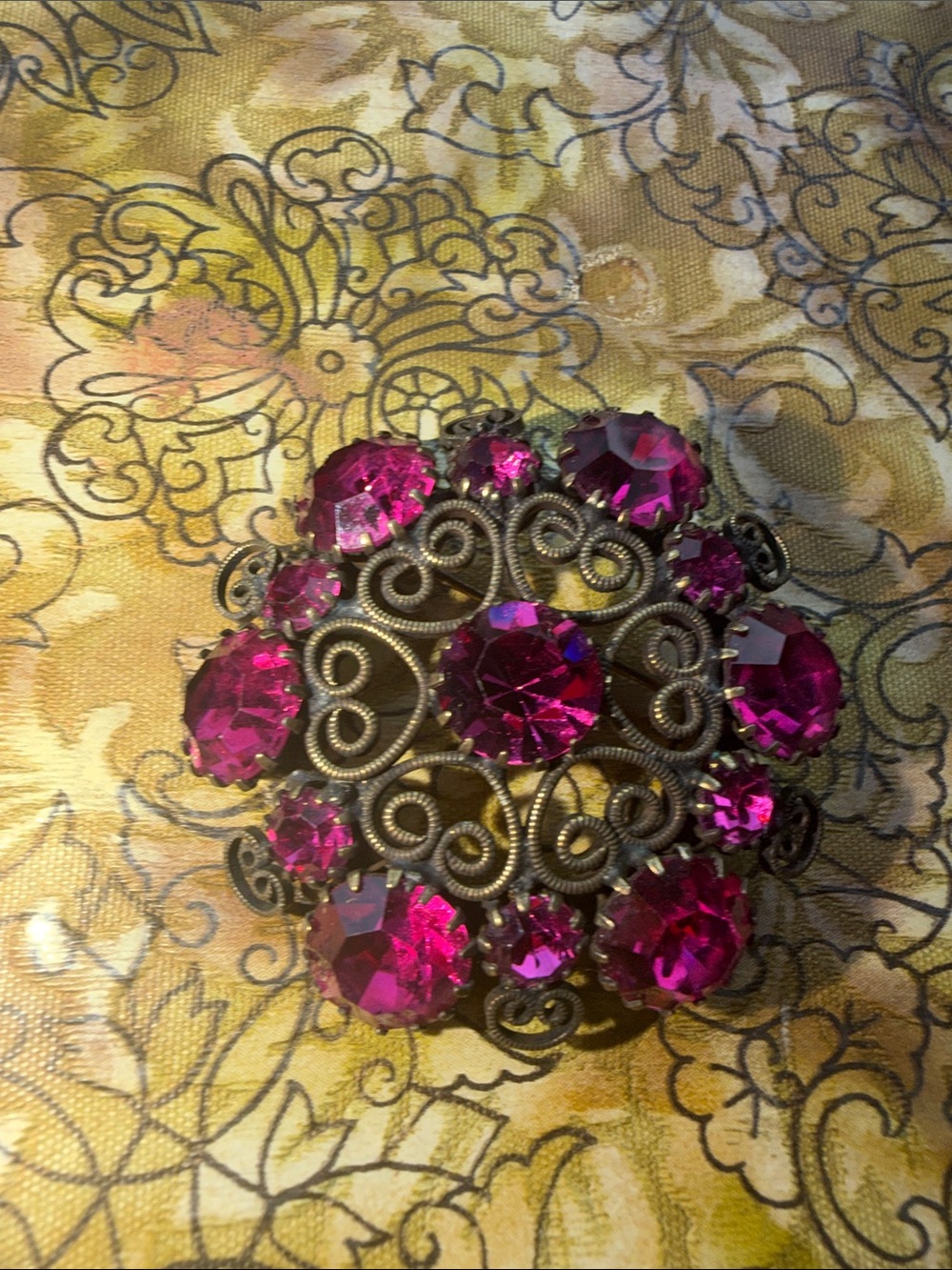 Albert Weiss Fuchsia Crystal Filigree Brooch